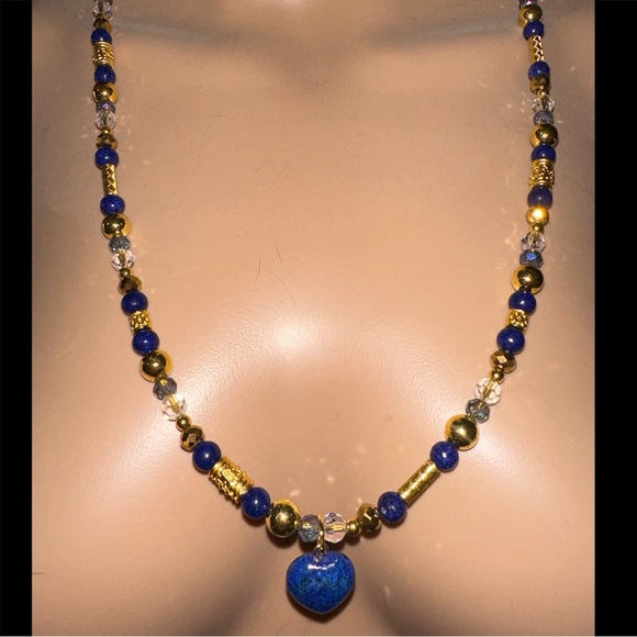 Lapis Lazuli Heart Beaded Necklace - Picture 2 of 5